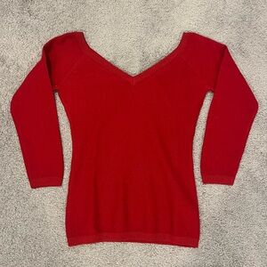 Cashmere Red Deep V Sweater